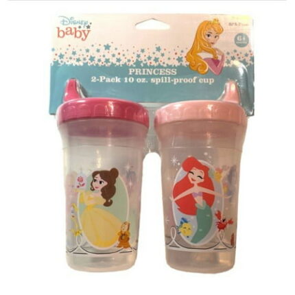 BABY SPILL PROOF CUPS 2 PACK - GIRLS - PRINCESS PINK - DISNEY MERMAID CINDERELLA