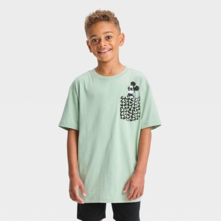 Boys' Disney Mickey Mouse & Friends Pocket Short Sleeve Graphic T-Shirt - Green L
