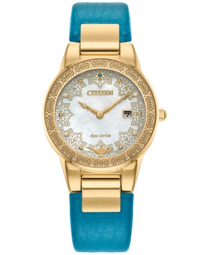 Citizen Eco-Drive Women's Disney Aladdin's 30th Anniversary Teal Leather Strap Watch 30mm Gift Set