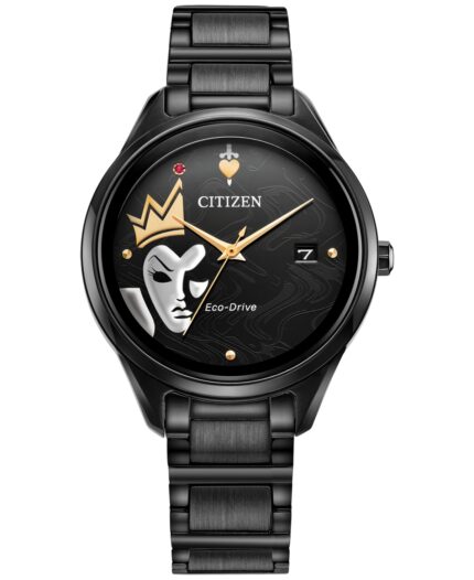 Citizen Eco-Drive Women's Disney Evil Queen Black-Tone Stainless Steel Bracelet Watch 37mm Gift Set