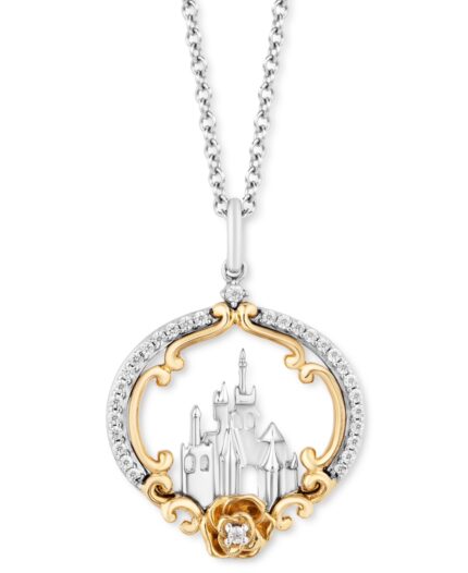 Diamond Belle Castle & Rose 18" Pendant Necklace (1/6 ct. t.w.) in Sterling Silver & 14k Gold