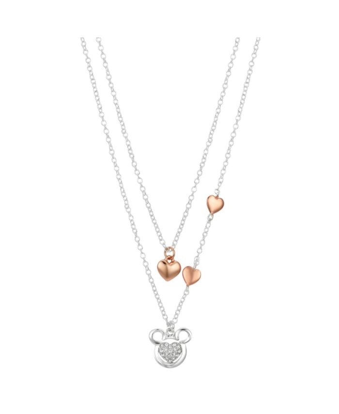 Disney 14K Gold Flash-Plated Genuine Crystal Mickey Heart Layered Pendant Necklace