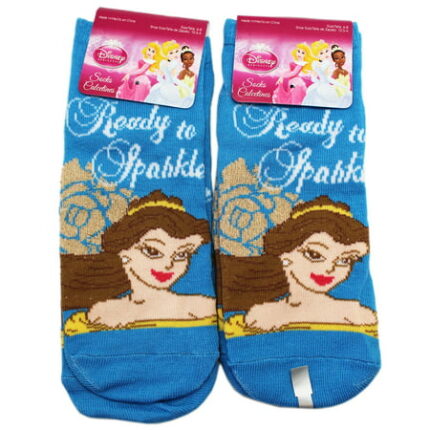 Disney Belle Ready to Sparkle Blue Kids Socks (Size 6-8 2 Pairs)