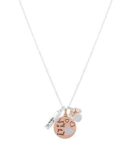 Disney Cubic Zirconia Minnie Mouse Charm Necklace (0.01 ct. t.w.) in 14K Rose Gold Flash Plated Set 3 Piece