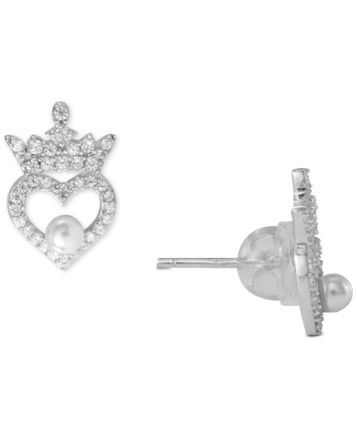 Disney Cubic Zirconia Princess Tiara Heart Stud Earrings in Sterling Silver