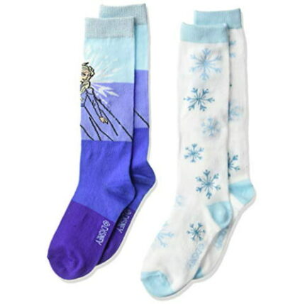Disney Girls Frozen 2 Pack Knee High Casual Sock Purple/White Assorted-frozen 2 Fits Sock Size 6-8.5 Fits Shoe Size 7.5-3.5 US