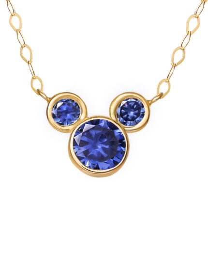 Disney Mickey Mouse Cubic Zirconia Birthstone Pendant Necklace with 15" Chain in 14k Yellow Gold