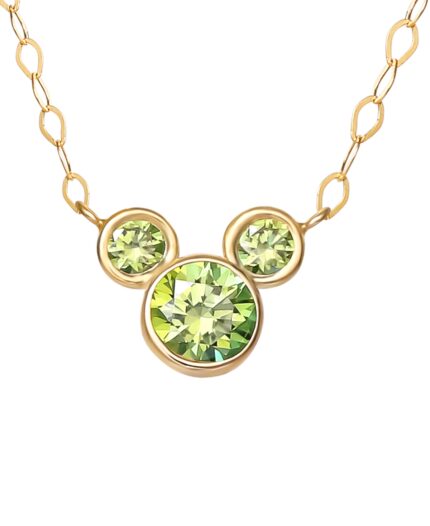 Disney Mickey Mouse Cubic Zirconia Birthstone Pendant Necklace with 15" Chain in 14k Yellow Gold