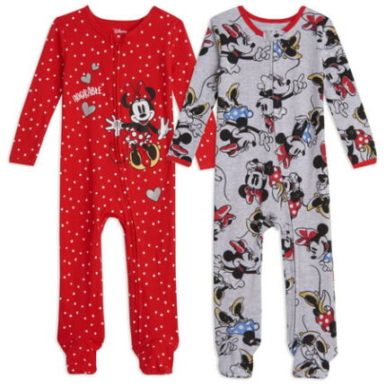 Disney Minnie Mouse Infant Baby Girls 2 Pack Sleep N Play Coveralls Gray/Red 3-6 Months