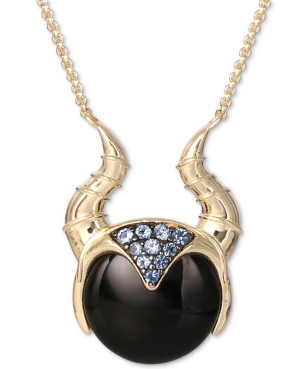 Disney Onyx & Cubic Zirconia Sleeping Beauty Maleficent Horns 18" Pendant Necklace in 18k Gold-Plated Sterling Silver