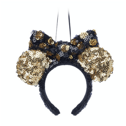 Disney Parks Minnie Gold and Black Sequin Ear Headband Ornament New with Tag