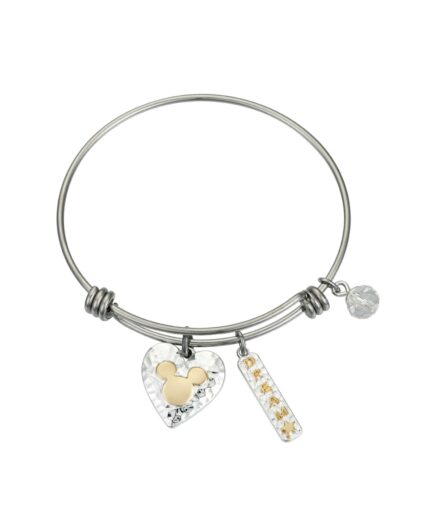 Disney Two-Tone Gold Flash-Plated Mickey Mouse "Dream" Stainless Steel Adjustable Bangle Bracelet