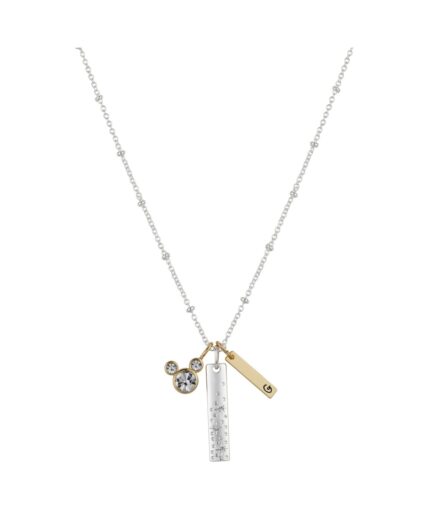 Disney Two-Tone Gold Flash-Plated Mickey Mouse "Never Stop Dreaming" Crystal Initial Bar Pendant Necklace