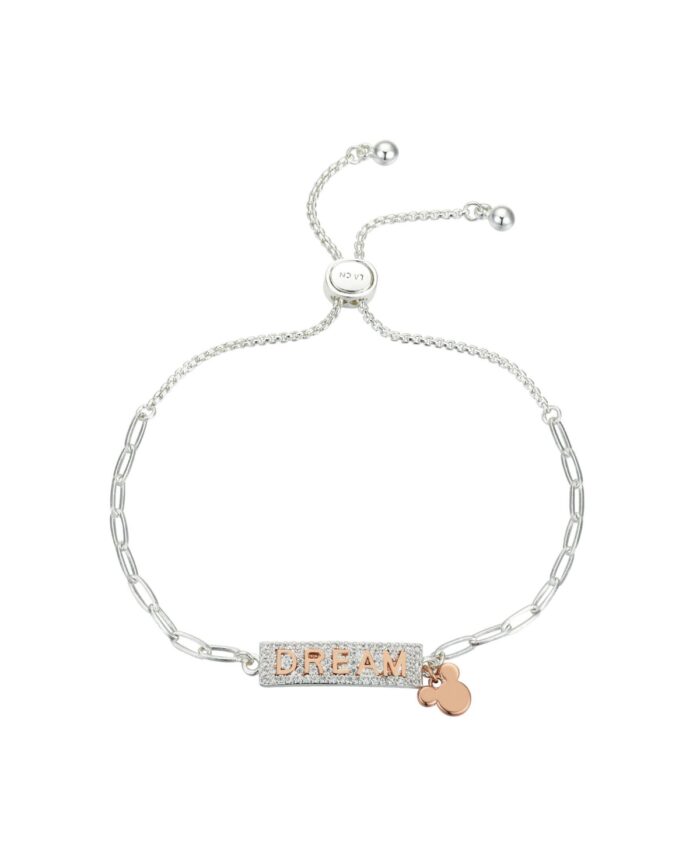 Disney Two-Tone Rose Gold Flash-Plate Crystal Mickey Mouse "Dream" Adjustable Bolo Bracelet