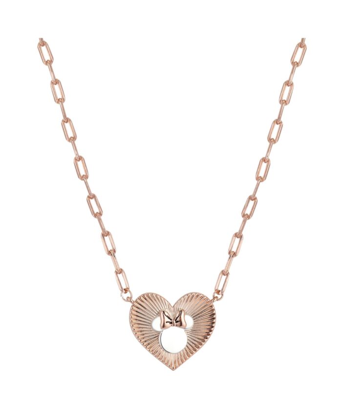 Disney Two-Tone Rose Gold Flash-Plated Minnie Mouse Heart Pendant Necklace