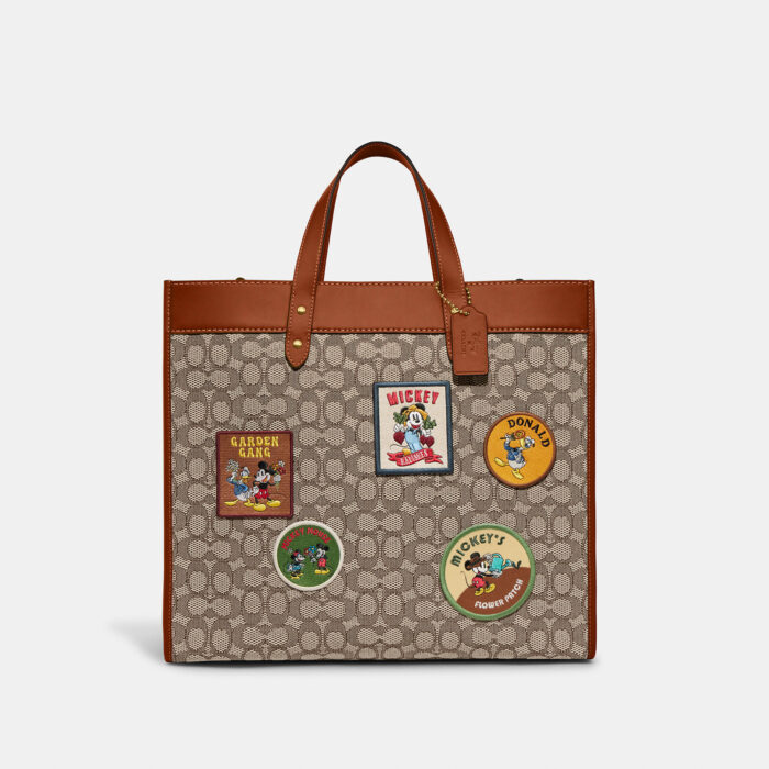 Disney X Coach Field Tote 40 In Signature Textile Jacquard With Patches