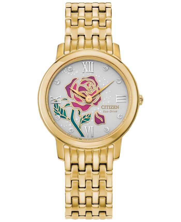 Disney by Citizen Eco-Drive Women's Belle Gold-Tone Stainless Steel Bracelet Watch 30mm