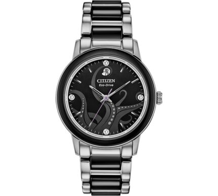 Disney by Citizen Ursula Diamond-Accent Stainless Steel & Black Ceramic Bracelet Watch 36mm