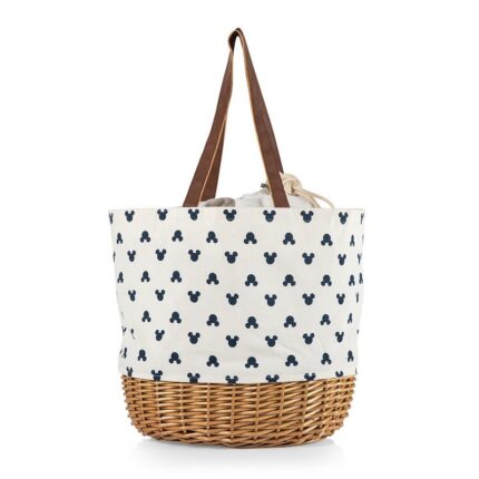 Disney's Mickey Mouse Silhouette Coronado Canvas & Willow Basket Tote by Picnic Time, Beig/Green