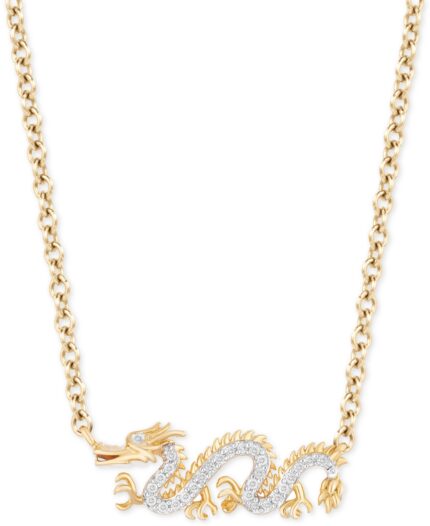 Enchanted Disney Diamond Dragon Mulan 18" Pendant Necklace (1/20 ct. t.w.) in 14k Gold