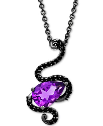 Enchanted Disney Fine Jewelry Amethyst (1-1/10 ct. t.w.) & Black Diamond (1/6 ct. t.w.) Ursula Villains Tentacle Pendant Necklace in Black Rhodium-Plated Sterling Silver, 16" + 2" extender