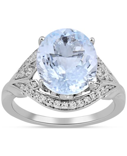 Enchanted Disney Fine Jewelry Aquamarine (4-1/2 ct. t.w.) & Diamond (1/4 ct. t.w.) Elsa Ring in 14k White Gold