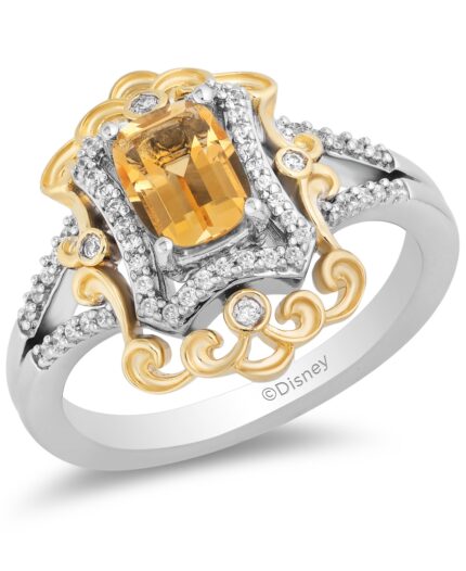 Enchanted Disney Fine Jewelry Citrine (7/8 ct. t.w.) & Diamond (1/5 ct. t.w.) Belle 30th Anniversary Ring in Sterling Silver & 14k Gold