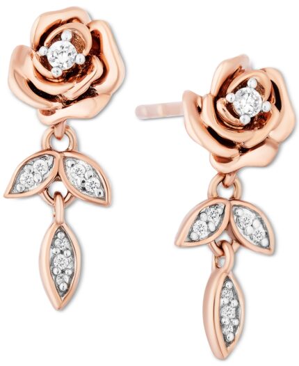 Enchanted Disney Fine Jewelry Diamond Belle Flower Drop Earrings (1/10 ct. t.w.) in 14k Rose Gold
