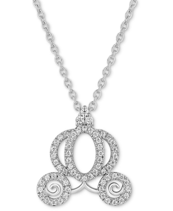 Enchanted Disney Fine Jewelry Diamond Cinderella Carriage Pendant Necklace (1/4 ct. t.w.) in 14k White Gold, 17" + 2" Extender