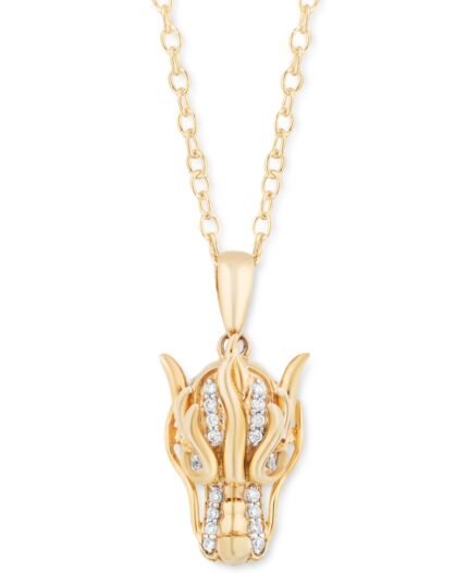 Enchanted Disney Fine Jewelry Diamond Mushu Dragon Pendant Necklace (1/10 ct. t.w.) in 14k Gold, 16" + 2" extender