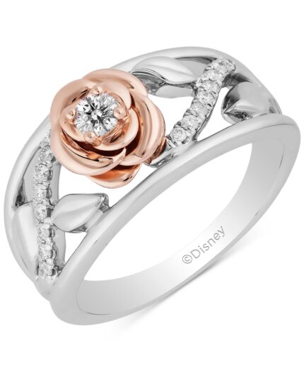 Enchanted Disney Fine Jewelry Diamond Rose Bell Ring (1/5 ct. t.w.) in Sterling Silver & 10k Rose Gold