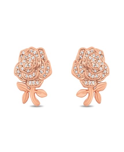 Enchanted Disney Fine Jewelry Diamond Rose Belle Stud Earrings (1/8 ct. t.w.) in 10k Rose Gold