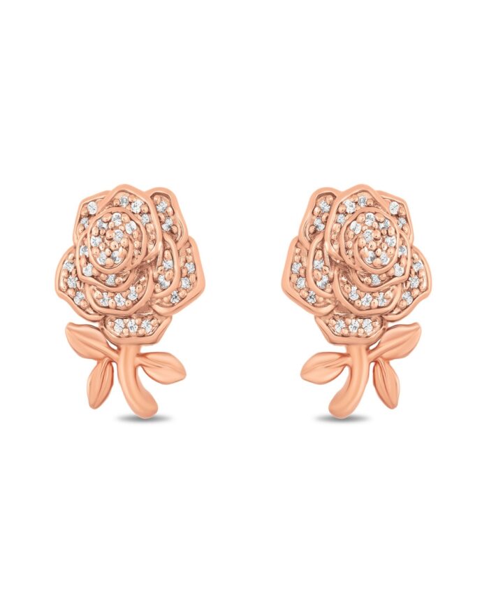 Enchanted Disney Fine Jewelry Diamond Rose Belle Stud Earrings (1/8 ct. t.w.) in 10k Rose Gold