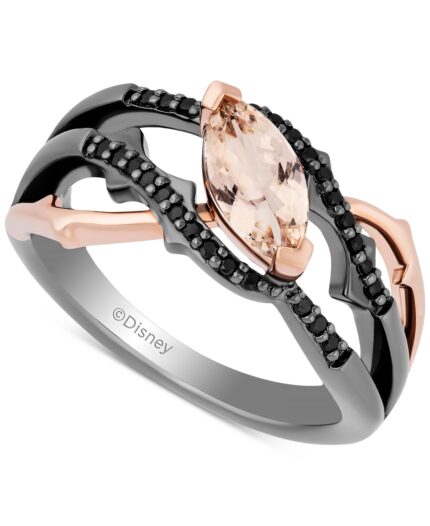 Enchanted Disney Fine Jewelry Morganite (5/8 ct. t.w.) & Black Diamond (1/5 ct. t.w.) Maleficent Ring in Black Rhodium-Plated Sterling Silver & 14k Rose Gold