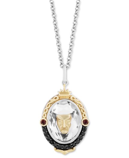 Enchanted Disney Fine Jewelry Multi-Gemstone (5-3/4 ct. t.w.) & Black Diamond (1/6 ct. t.w.) Evil Queen Mirror Pendant Necklace in Sterling Silver & 14k Gold