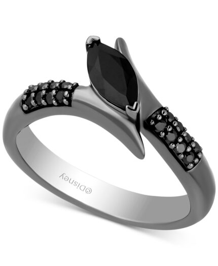 Enchanted Disney Fine Jewelry Onyx & Black Diamond (1/8 ct. t.w.) Maleficent Ring in Black Rhodium-Plated Sterling Silver