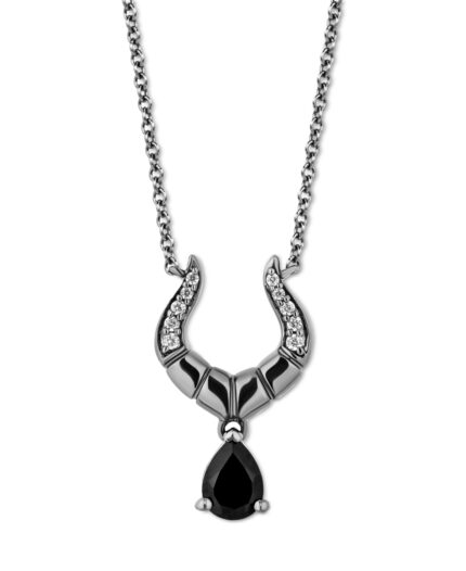 Enchanted Disney Fine Jewelry Onyx & Diamond (1/10 ct. t.w.) Maleficent Heart Pendant Necklace in Black Rhodium-Plated Sterling Silver, 16" + 2" extender