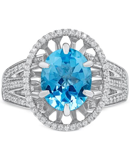 Enchanted Disney Fine Jewelry Swiss Blue Topaz (3-1/6 ct) & Diamond (1/4 ct. t.w.) Caves of Wonder Ring in Sterling Silver