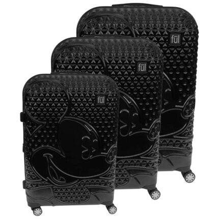 FUL DISNEY Textured Mickey Mouse Hard Sided 29 in., 25 in., and 21 in. 3-Piece Black Luggage Suitcases Set