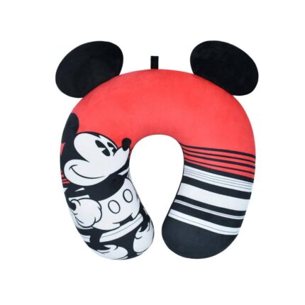 Ful Disney Black/Red Mickey Mouse Ears Striped Portable Travel Neck Pillow, Black Red