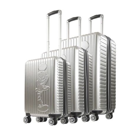 Ful Disney Mickey Mouse Striped ABS 3-pieces Set Spinner luggage set Silver
