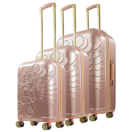 Ful Disney Running Mickey Mouse Molded Hardside 3 pc luggage set, Rose Gold, Black