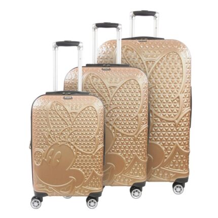 Ful Disney Textured Minnie Mouse Hard Sided 29 in. x 25 in., and 21 in., 3-Piece Luggage Set, Taupe Suitcases, Brown