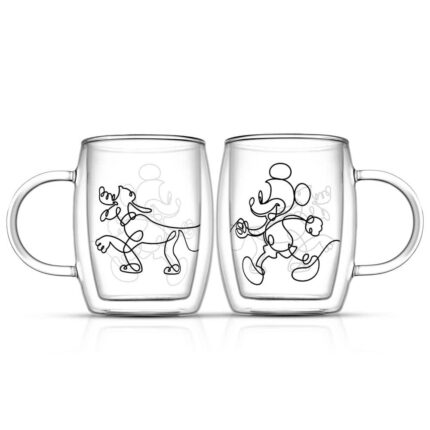 JoyJolt 5.4 oz. Clear Disney Mickey Mouse and Pluto Aroma Borosilicate Glass Double Wall Coffee/Tea Mug (Set of 2)