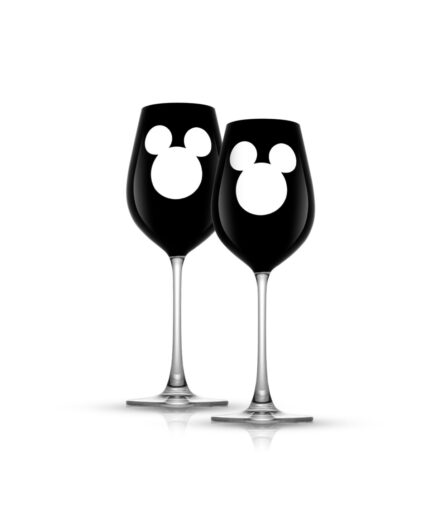 JoyJolt Disney Luxury Mickey Mouse Crystal 16 oz Stemmed White Wine Glass, Set of 2