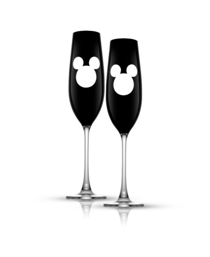 JoyJolt Disney Luxury Mickey Mouse Crystal 9 oz Stemmed Champagne Flute Glass, Set of 2