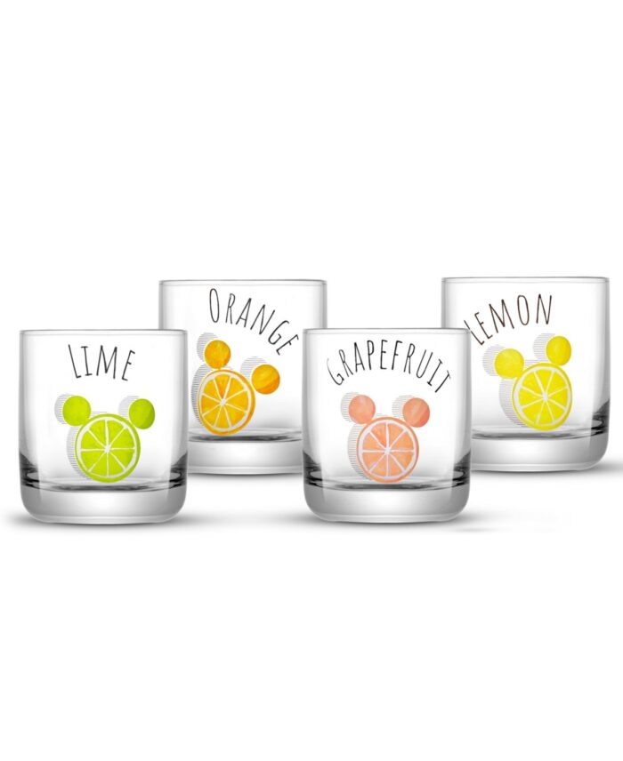 JoyJolt Disney Mickey Mouse 10 oz Citrus Short Drinking Glass, Set of 4