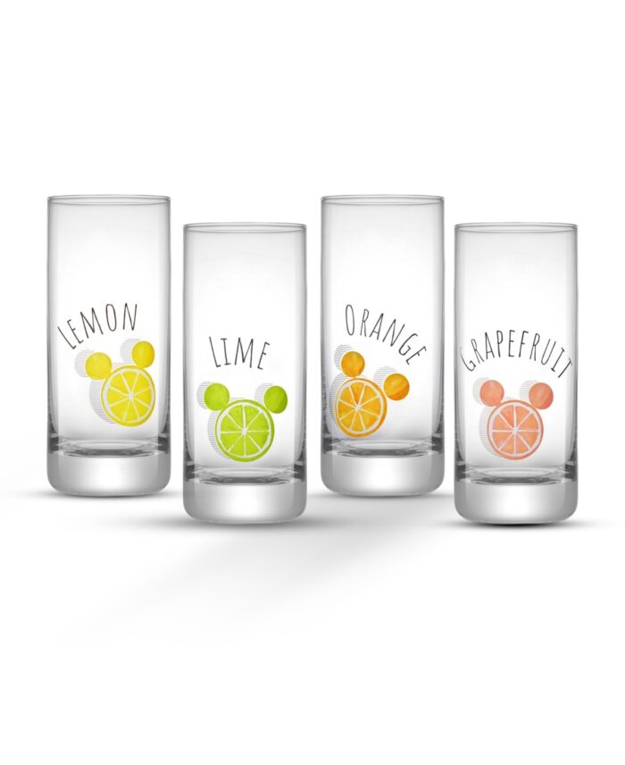 JoyJolt Disney Mickey Mouse 14.2 oz Citrus Tall Drinking Glass, Set of 4
