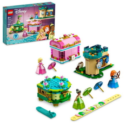 LEGO Disney Princess Aurora Merida & Tiana's Enchanted Creations 43203 Diamond Dress Set with 2 Buildable Jewelry Boxes Pencil Holder DOTS Bracelet and Mini-Dolls