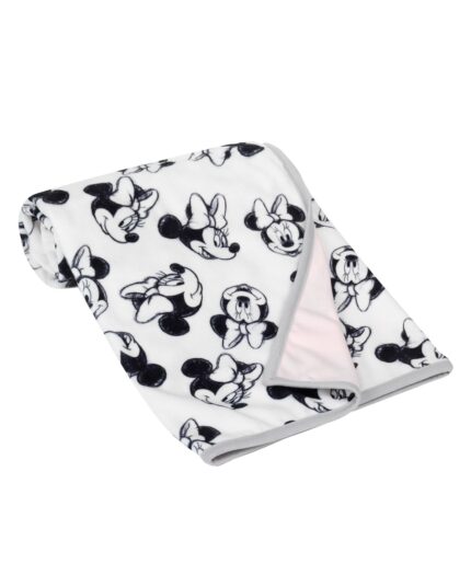 Lambs & Ivy Disney Baby Minnie Mouse Baby Blanket - White/Pink Minky/Jersey